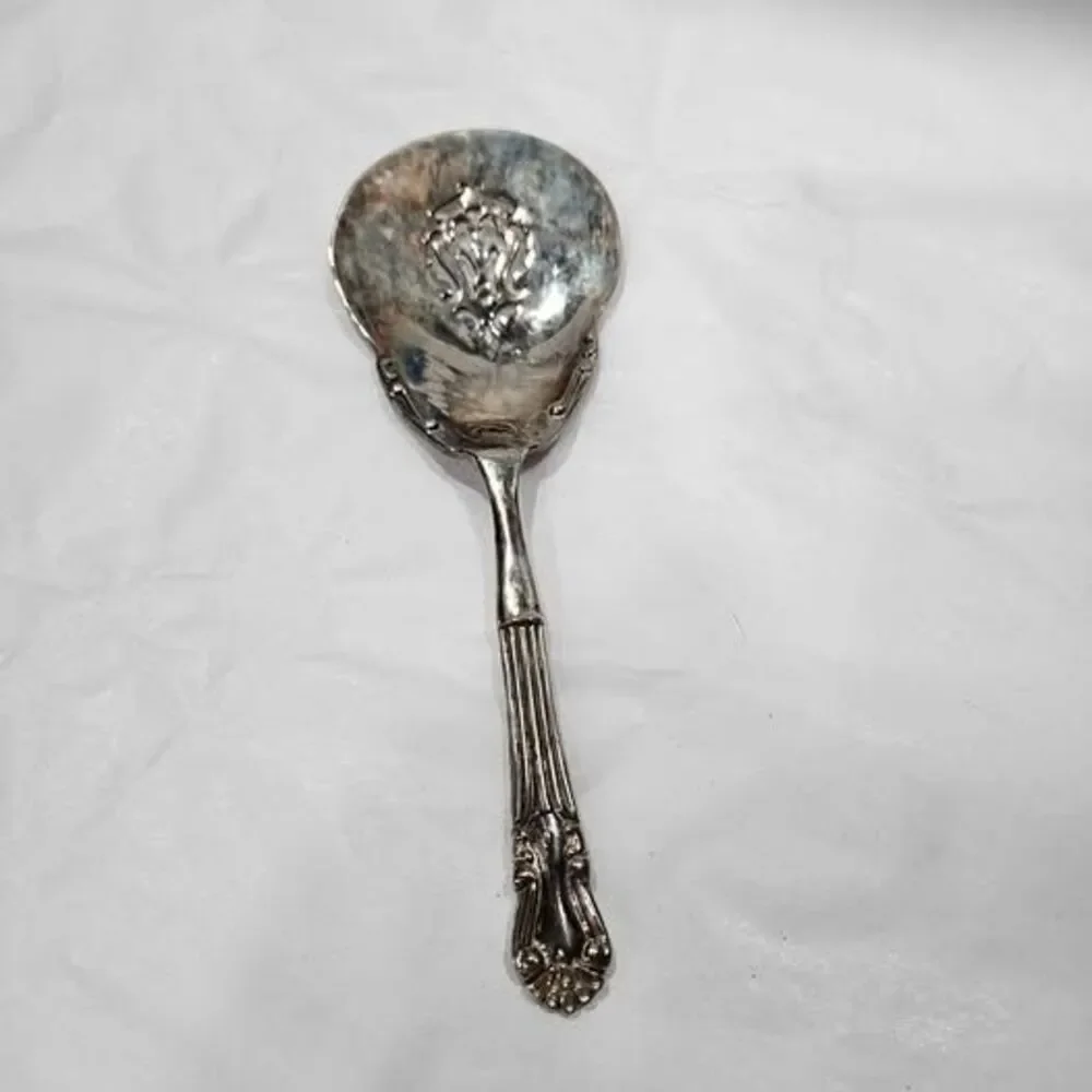 Ornate Silver Tone Pierced Serving Spoon